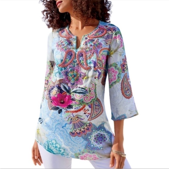 Soft Surroundings Beaded Floral soft flowy Tunic size Small - Picture 2 of 9